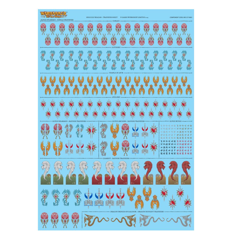 High Elf Realms Transfer Sheet Warhammer the Old World