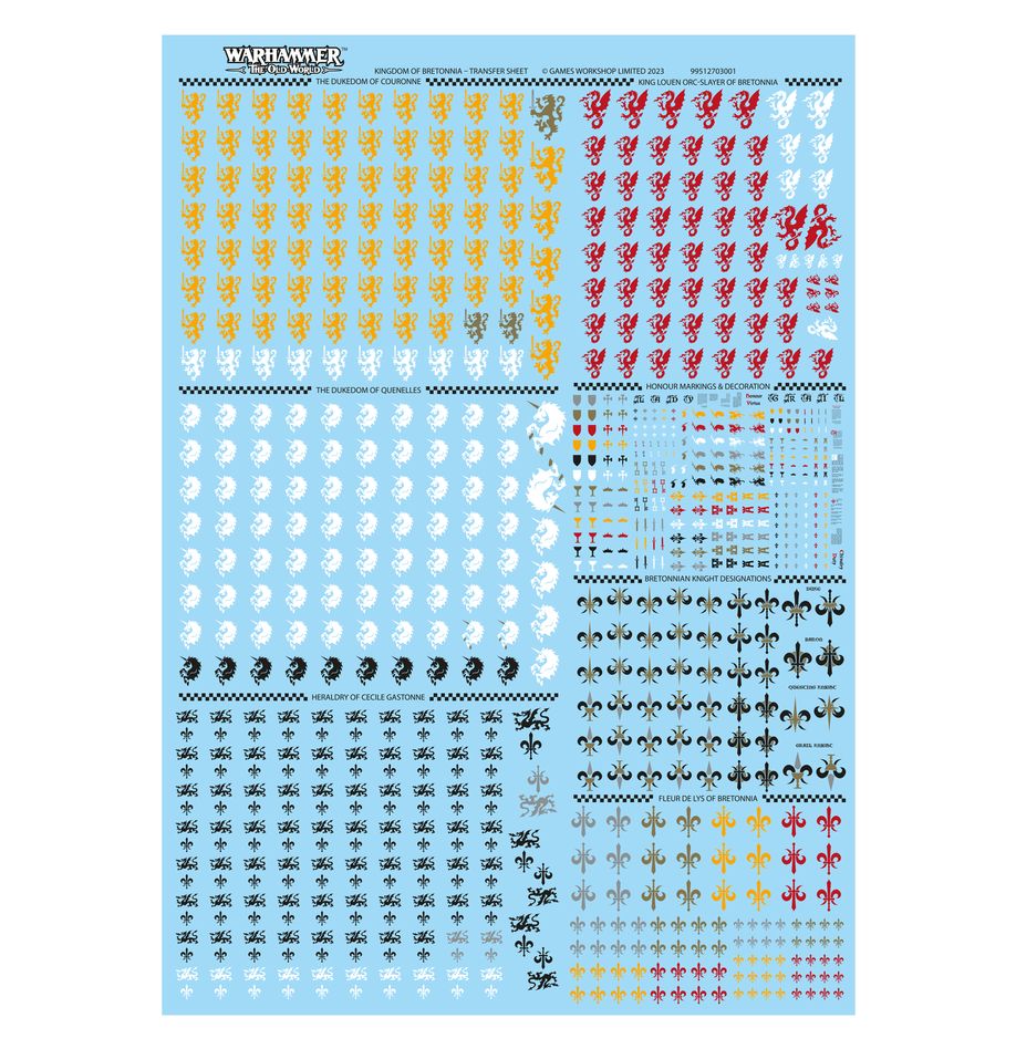Kingdom Of Bretonnia Transfer Sheet Warhammer Old World
