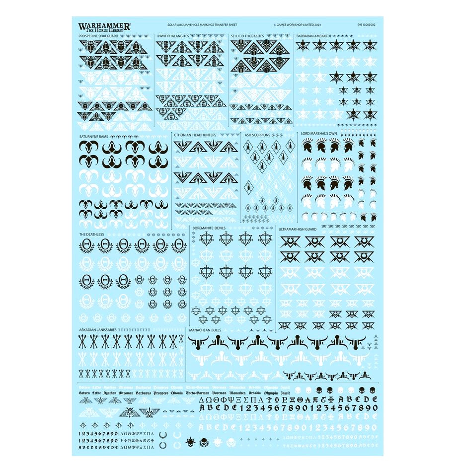 Solar Auxilia Vehicle Markings Transfer Sheet Warhammer Forgeworld -New